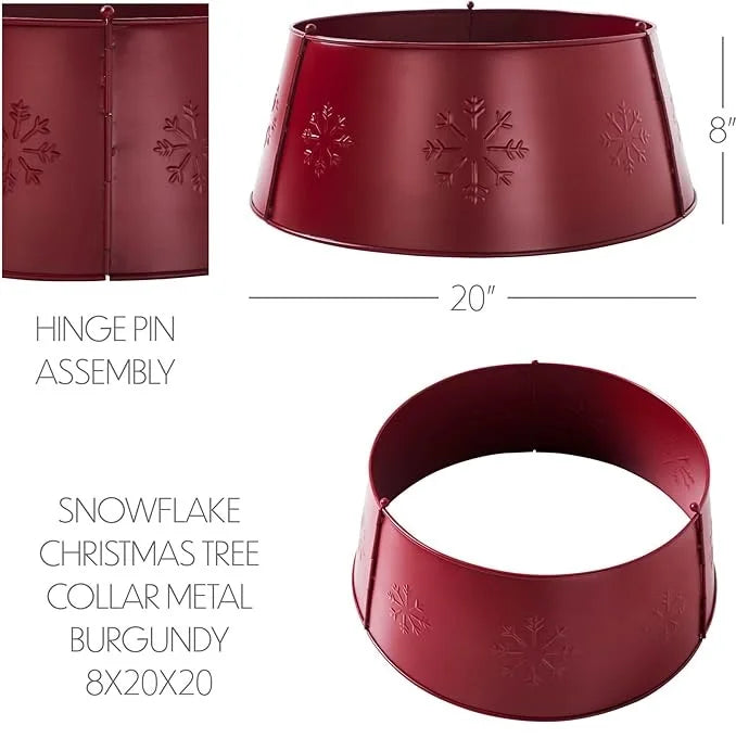 Modern Red Snowflakes Embossed Metal Christmas Tree Collar 1 Color Eco-Friendly