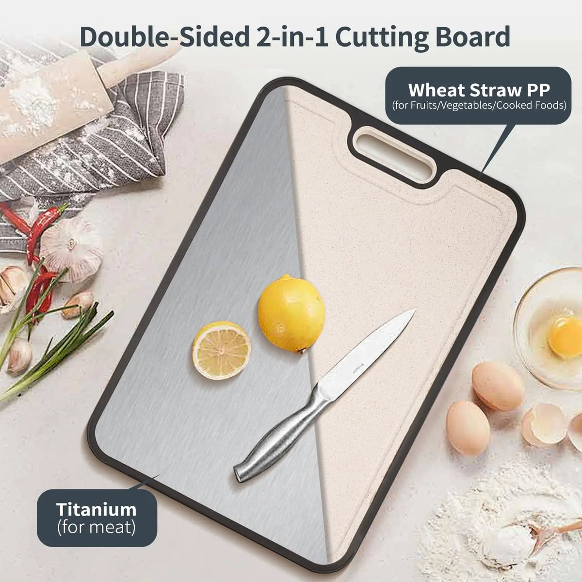 New Titanium Cutting Board Double Sided Doubled Sided Titanium Cutting Board Wheat Straw