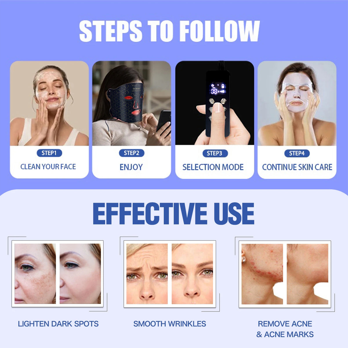 4D Red Light Therapy LED Face Facial Mask Wireless 7 Color Silicone Mask for Skin Care