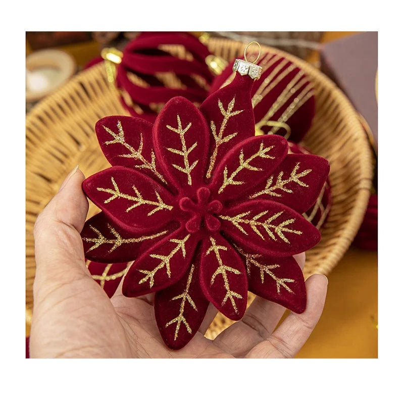 Christmas Ball Ornaments Set 24PCS Burgundy Velvet Christmas Baubles with Glitter