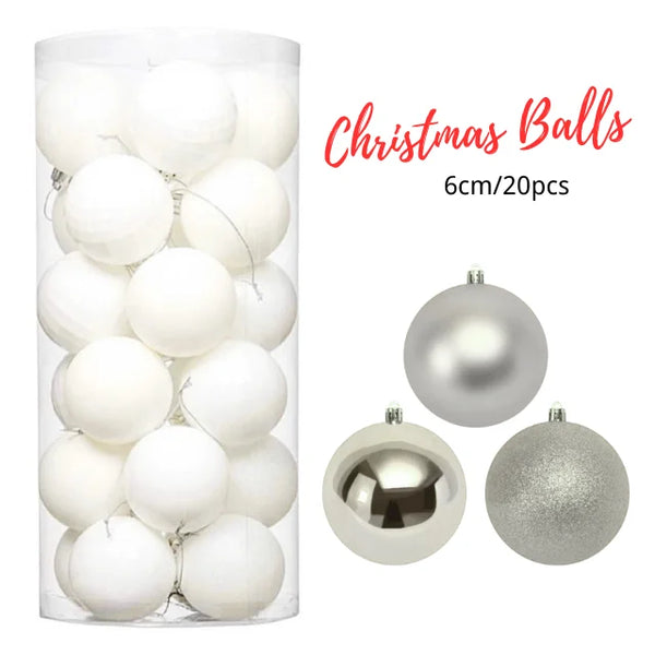 Luxury Christmas Balls 6cm Shiny White 20pcs Set Custom for Hanging Christmas Tree