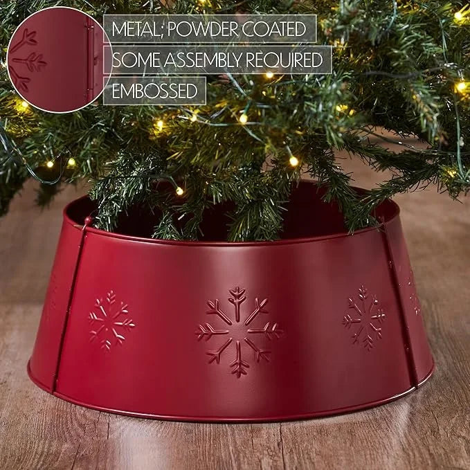 Modern Red Snowflakes Embossed Metal Christmas Tree Collar 1 Color Eco-Friendly