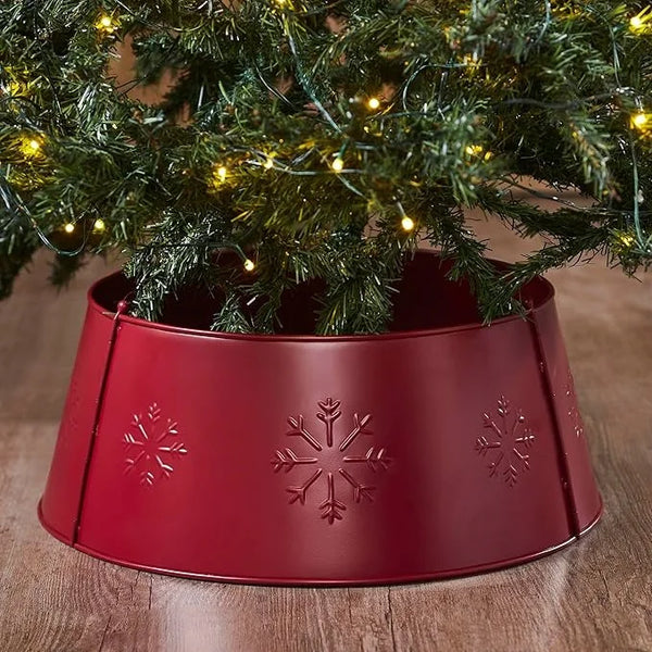 Modern Red Snowflakes Embossed Metal Christmas Tree Collar 1 Color Eco-Friendly