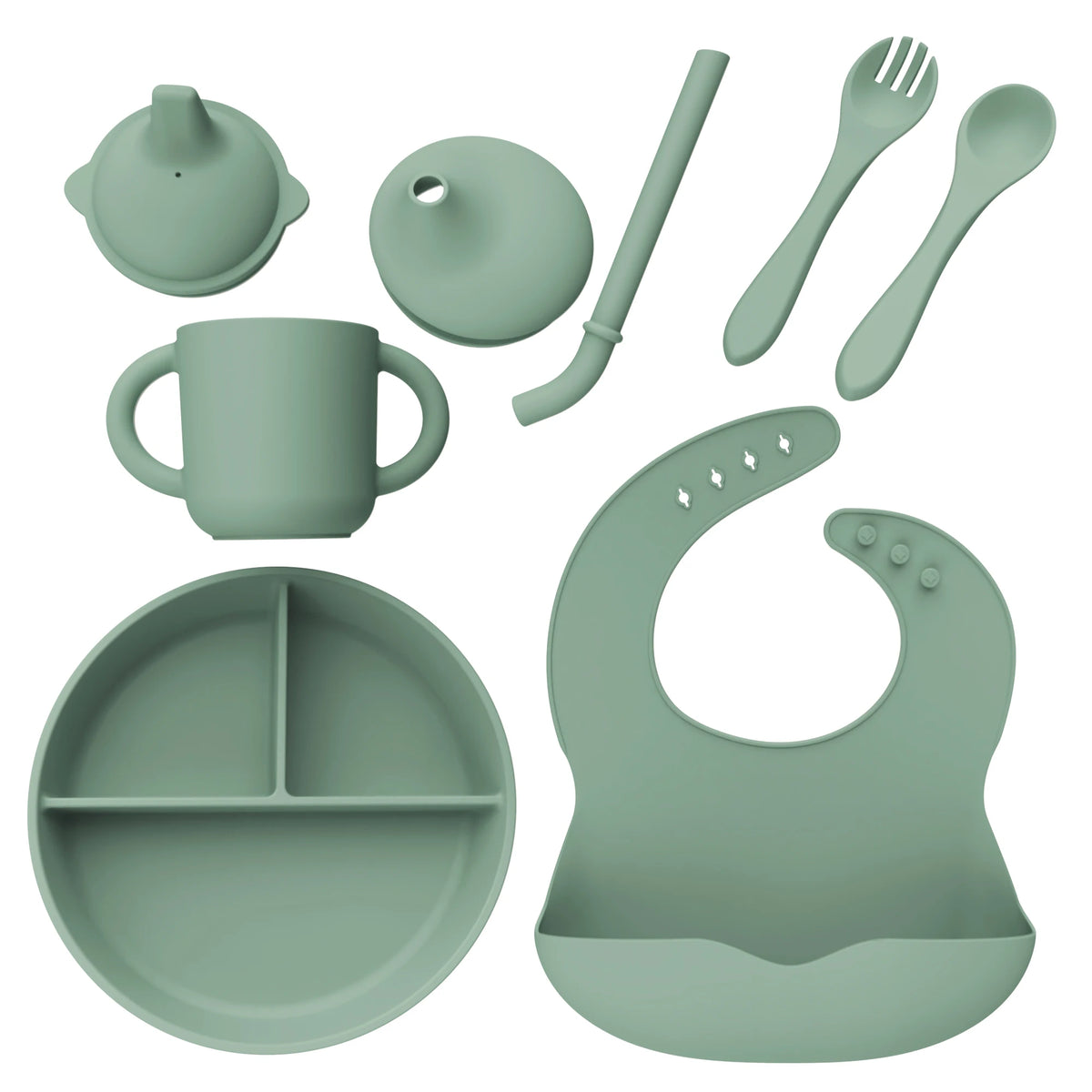 5-in-1 Silicone Baby Feeding Set with Divided Plate, Bowl and Spoon