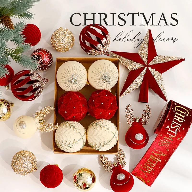 Flocked Christmas Balls Ornaments | Home Tree Decor, Window Scene Display, Holiday