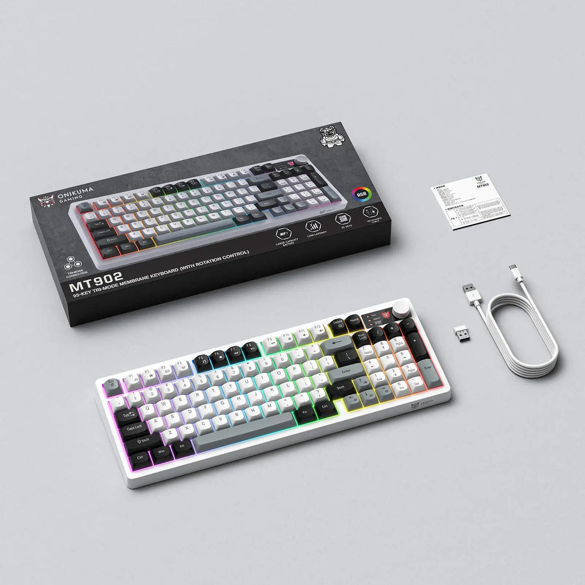 MT902 3-Mode RGB Wireless Mechanical Feel Gaming Keyboard with Multimedia Control Knob