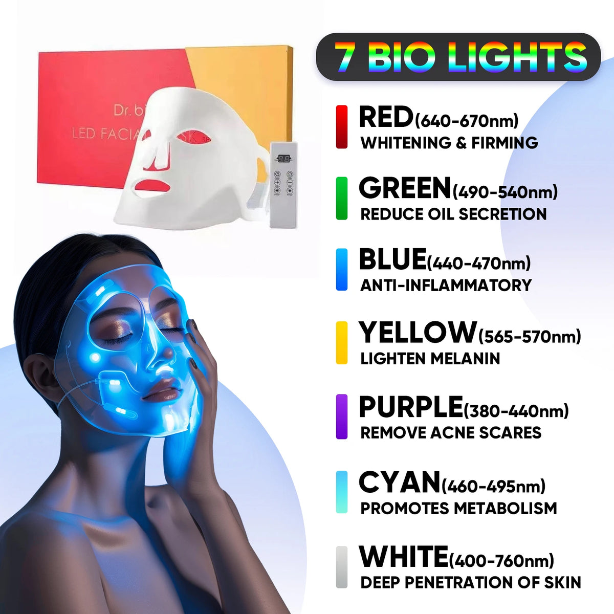 4D Red Light Therapy LED Face Facial Mask Wireless 7 Color Silicone Mask for Skin Care