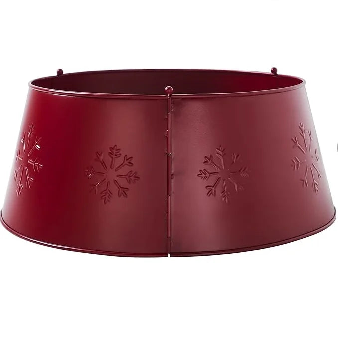 Modern Red Snowflakes Embossed Metal Christmas Tree Collar 1 Color Eco-Friendly