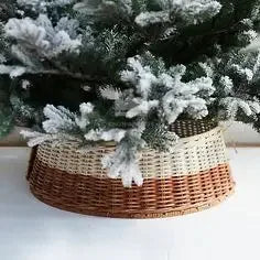 White Tassel Christmas Tree Collar Eye Catching Two Tone Rattan Tree Collar Christmas