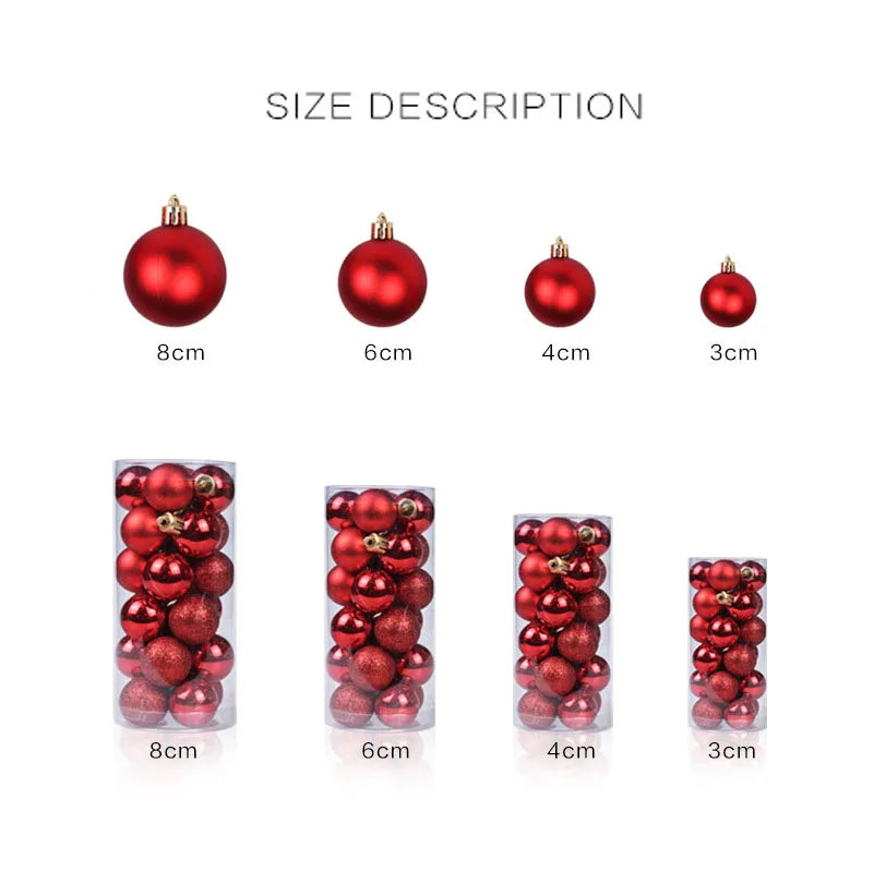 3/4/6/8cm Christmas Balls Set | 24pcs Plastic Electroplated Colorful Balls, Tree Hanging