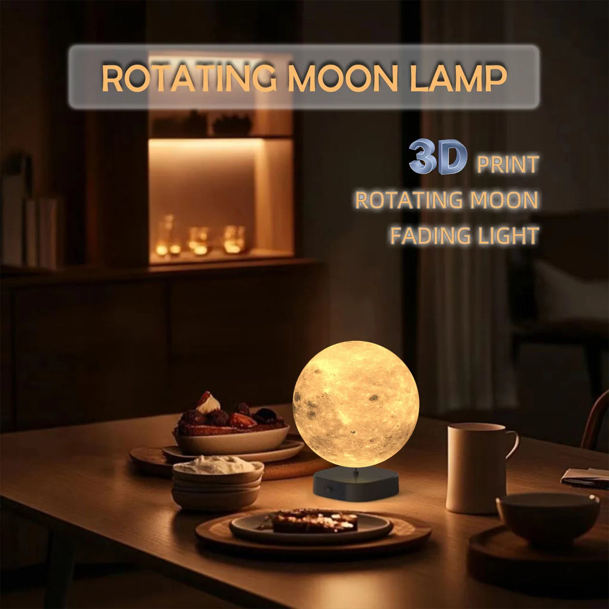 Creative 3D Floating Rotating Moon Lamp USB Rechargeable LED Warm Light Romantic Bedroom