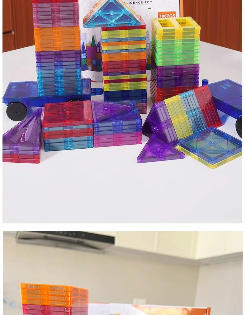 Large Colorful Window Magnetic Tiles Strong Magnetic Building Blocks Children'S