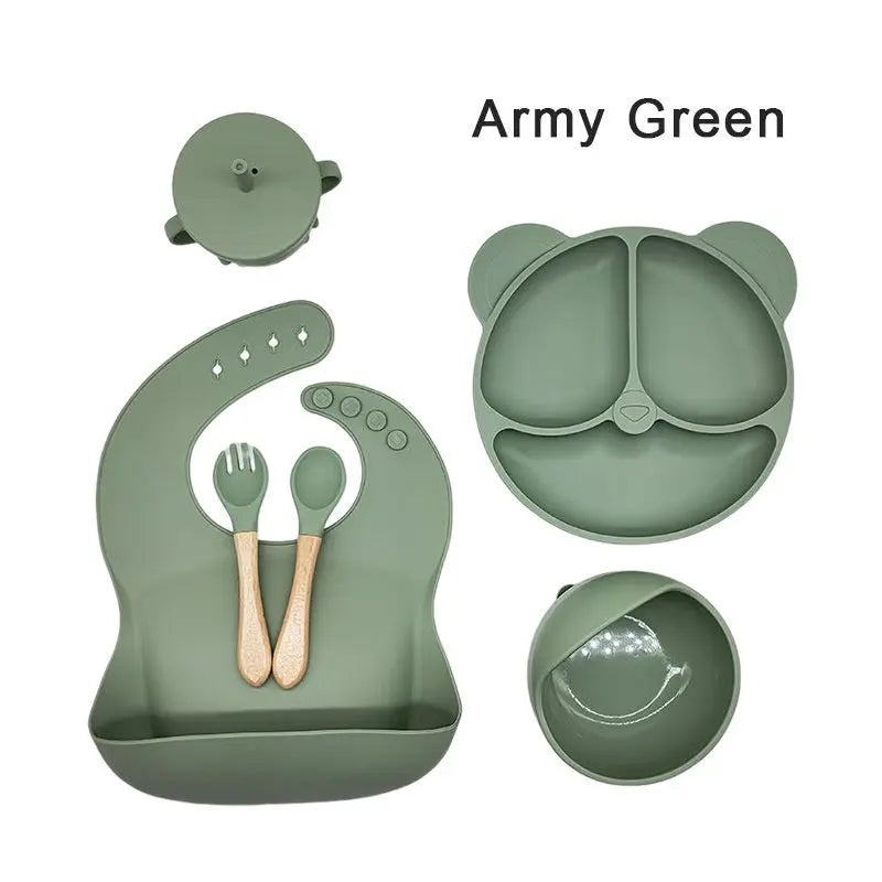 Children'S Silicone Baby Feeding Set BPA Free Toddler Dinnerware Includes Bib Plate Bowl