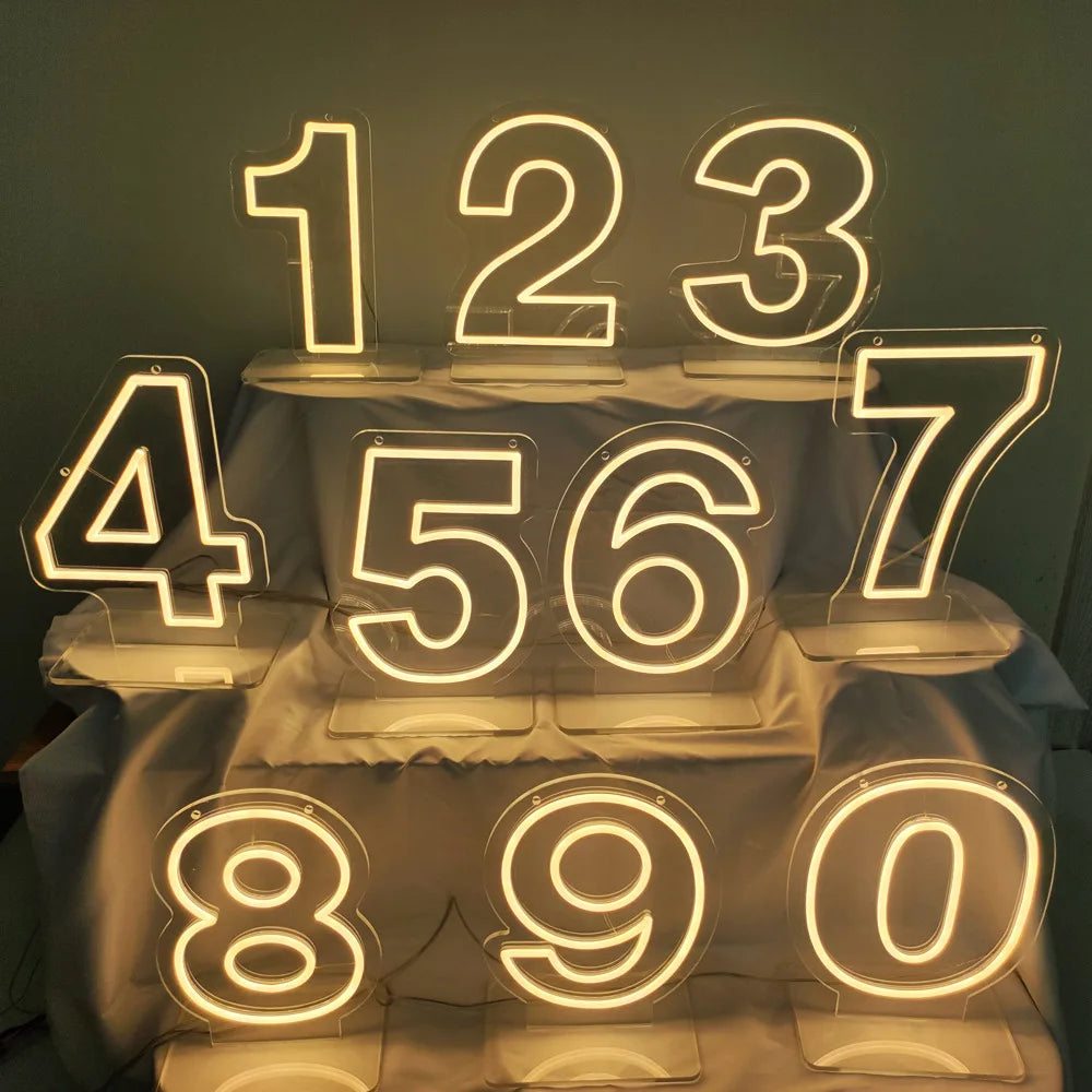 Number LED Neon Sign Large Neon Light Clear Acrylic Backboard Advertising Signage Home