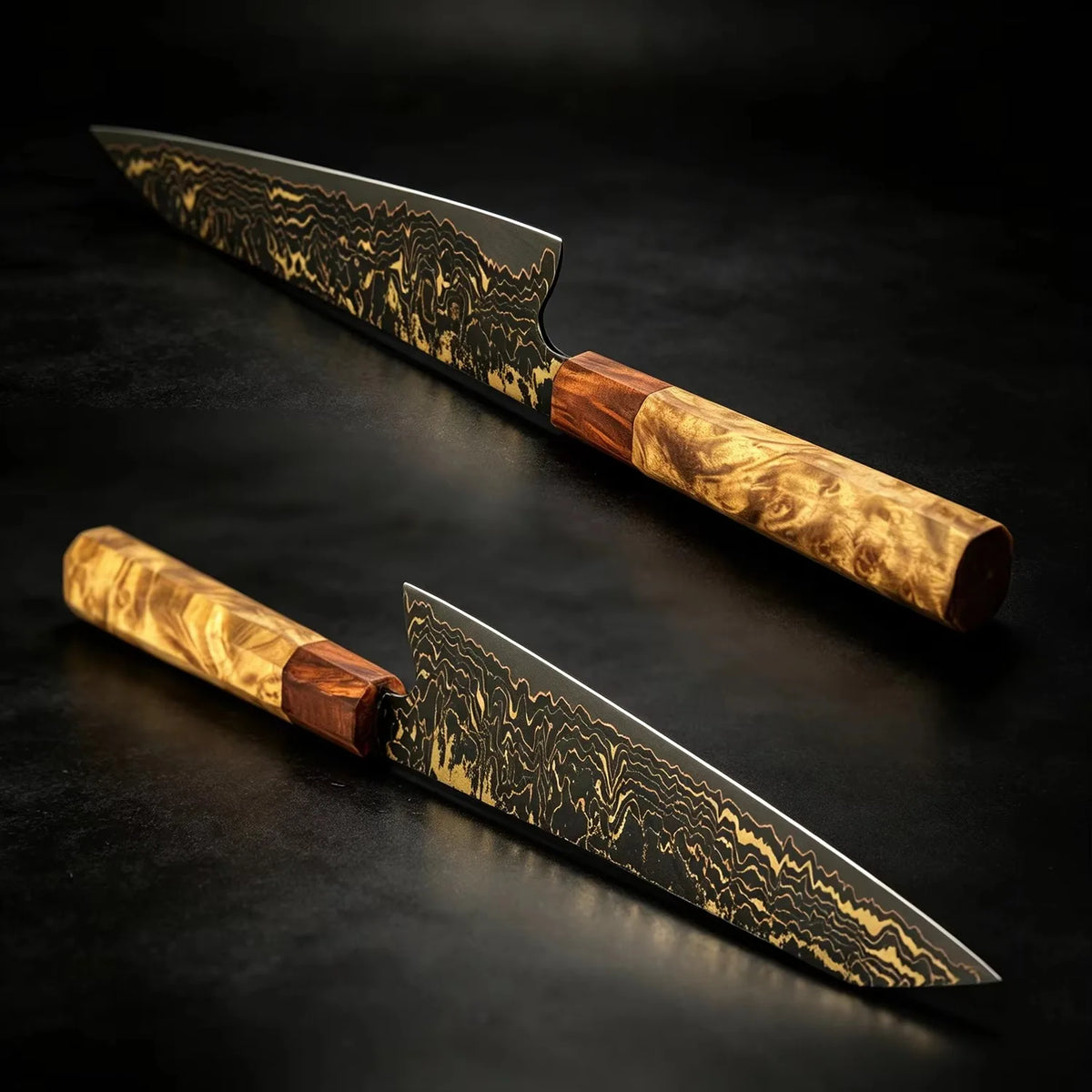 Handmade Japanese Kiritsuke Knife 8 Inch Copper Damascus Steel Kitchen Knife For Sushi
