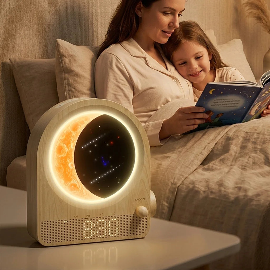 Sunrise Wake Up Light Dimmable 3D Moon Lamp With Meteor Effect 12 Level Volume Dual