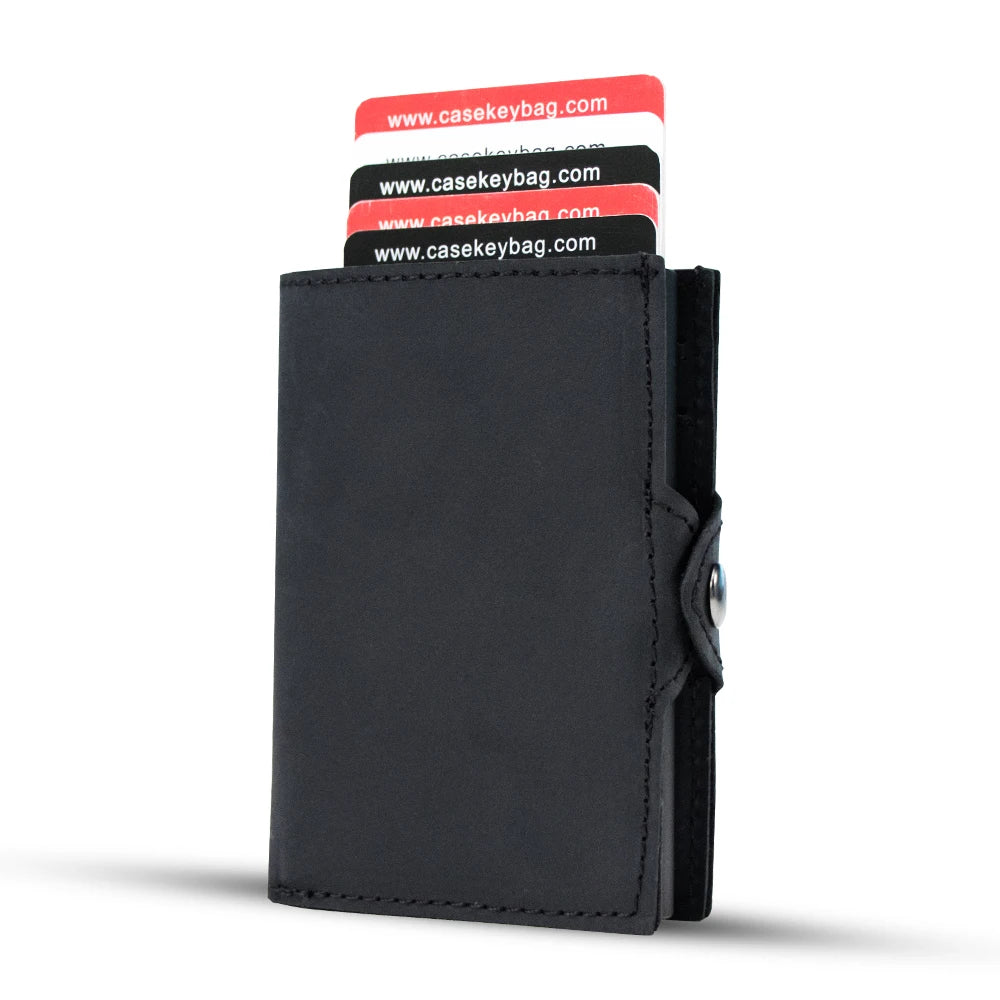 Multifunction Slim Minimalist Genuine Leather Anti-Theft Pop Up Wallet RFID Blocking