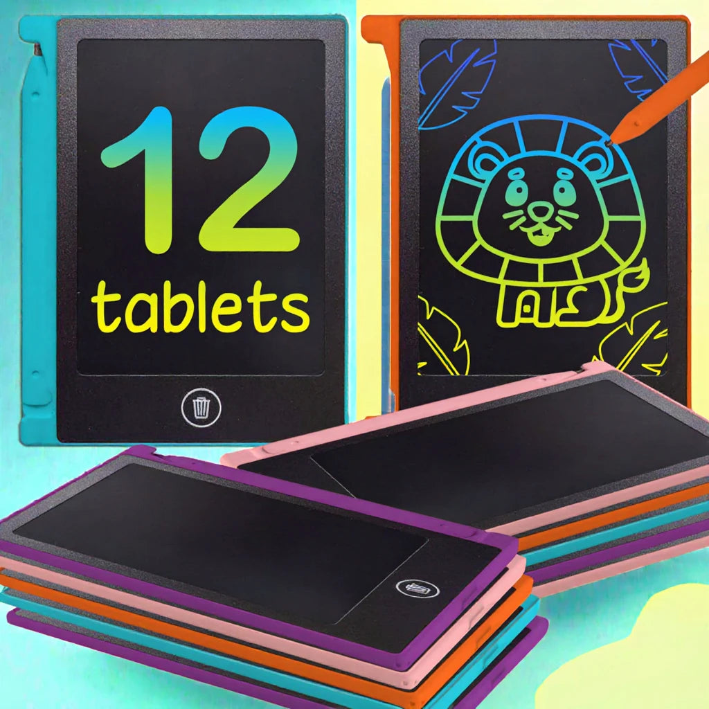 Party Favor Kids 12-Pack Mini LCD Writing Tablet Drawing Board-4.5-Inch Plastic
