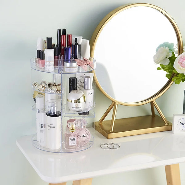 Rotating Transparent Acrylic Cosmetic Storage Box Desktop Organizer No Cover for Skincare
