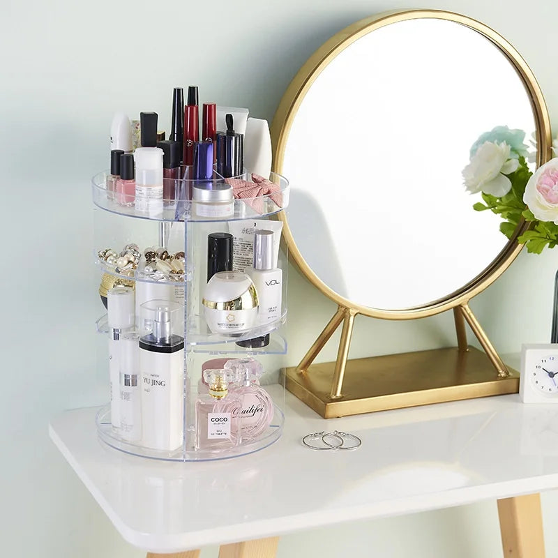 Rotating Transparent Acrylic Cosmetic Storage Box Desktop Organizer No Cover for Skincare