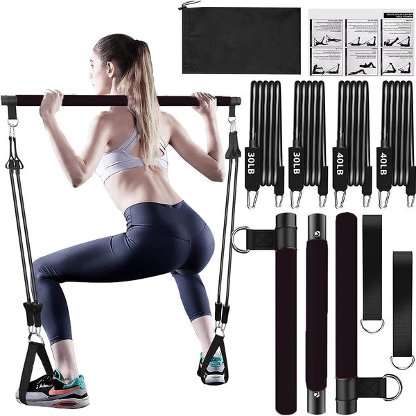 Home Portable 3 Sections Pilates Bar Kit with Resistance Bands for Men and Women Home Gym