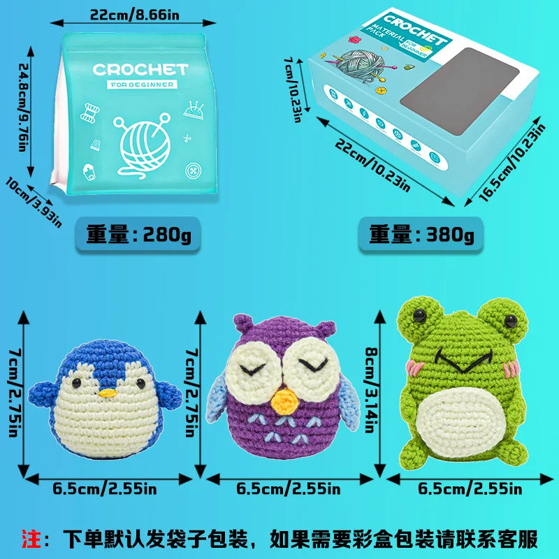 DIY Crochet Kit Woven Technique Yarn for Crafting Animal Doll Pendant Beginner English