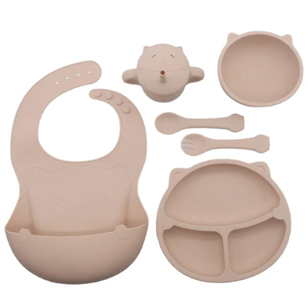 BPA Free Food-Grade Silicone Kids Dining Tableware Silicone Suction Baby Feeding Set