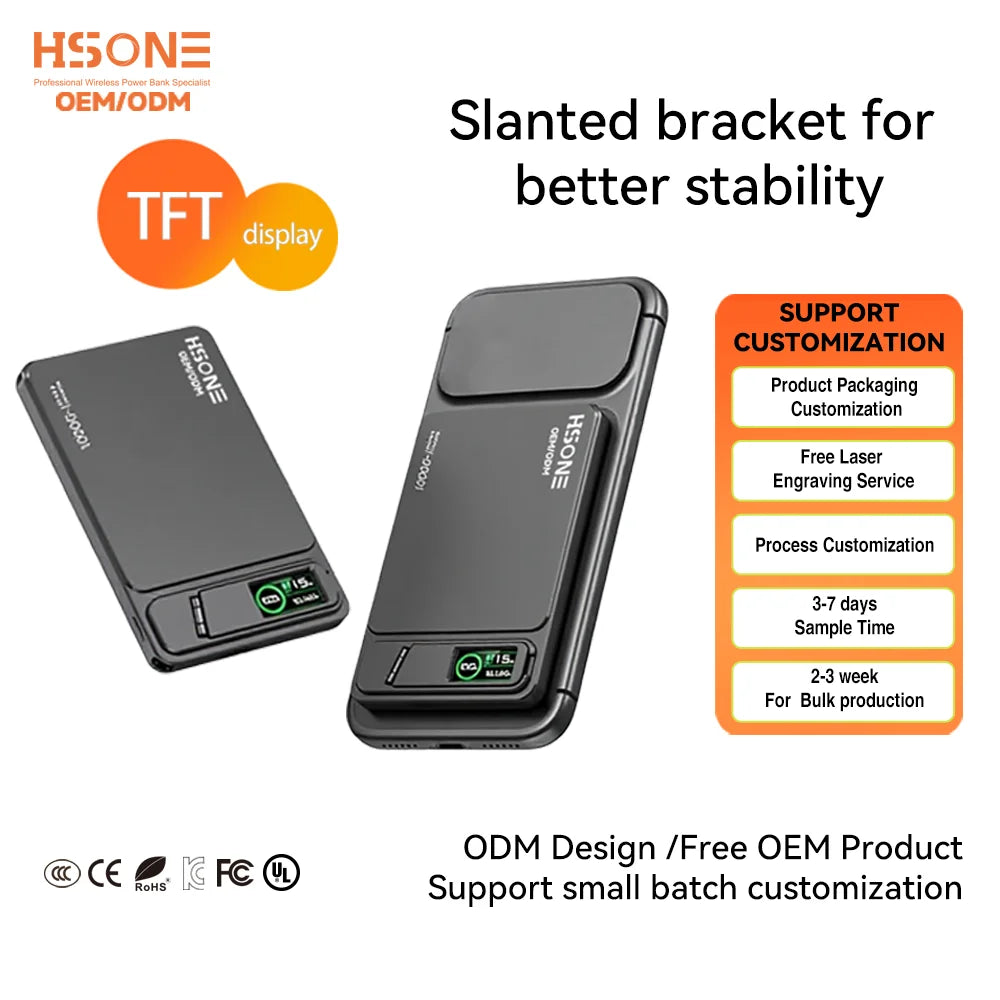 N52 Magnetic Power Bank with Stronger Grip TFT Real-Time Display 15W Fast Wireless