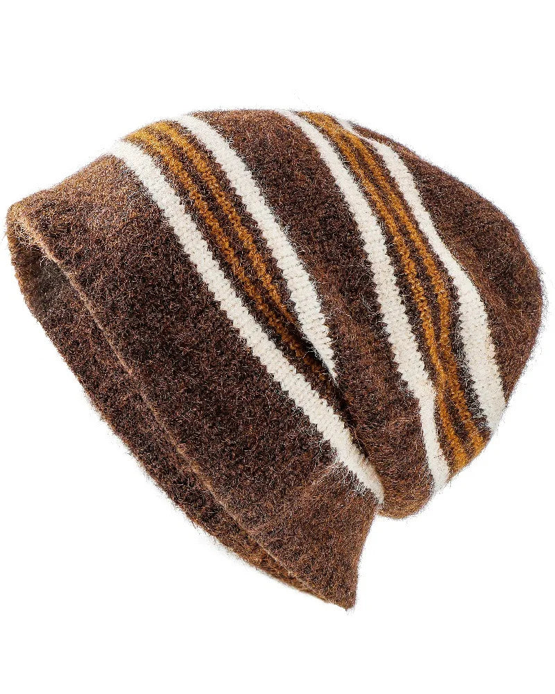 Winter Striped Wool Blend Beanie Hat Custom Unisex Jacquard Slouchy Knit Cap Thermal