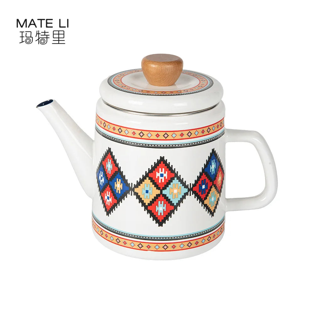 Custom Packaging Dark Green Geometric Enamel Gooseneck Pour Over Coffee Kettle