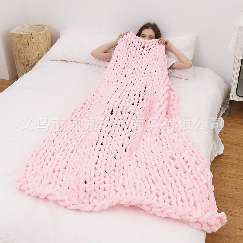 Super Soft Handmade Knit Jumbo Chenille Yarn Chunky Knit Blanket Throw