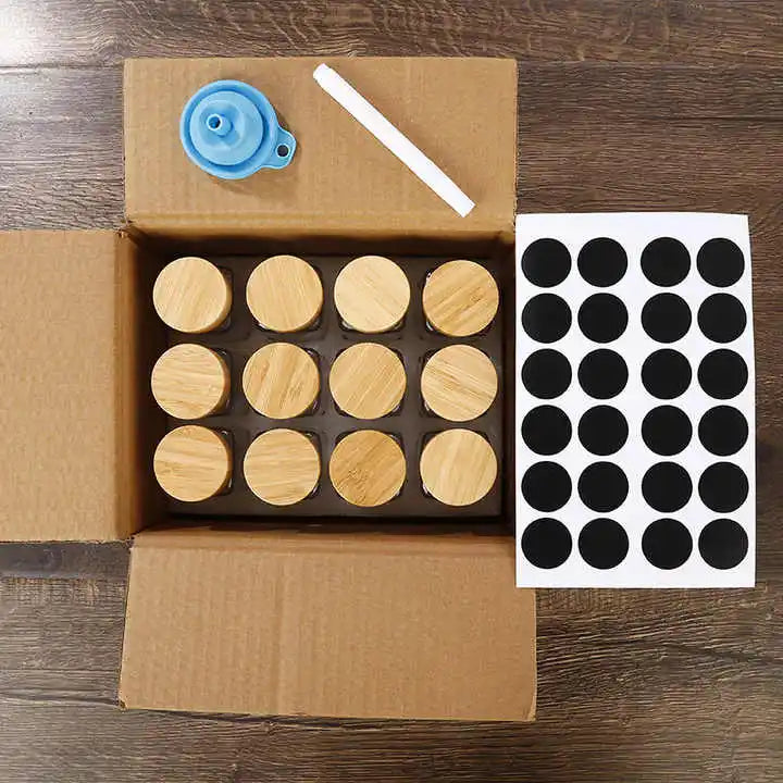 12 Sets of 120 Ml Square Spice Jars 4 Oz Glass Spice Jars with Bamboo Lid At Low Price