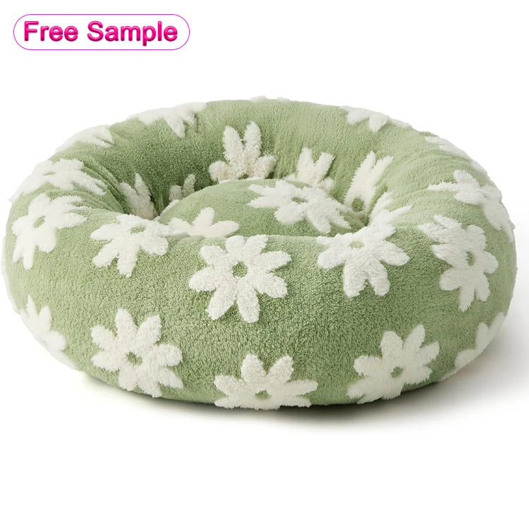 Long Faux Fur Donut Dog Bed, Round and Super Soft for Winter Naps