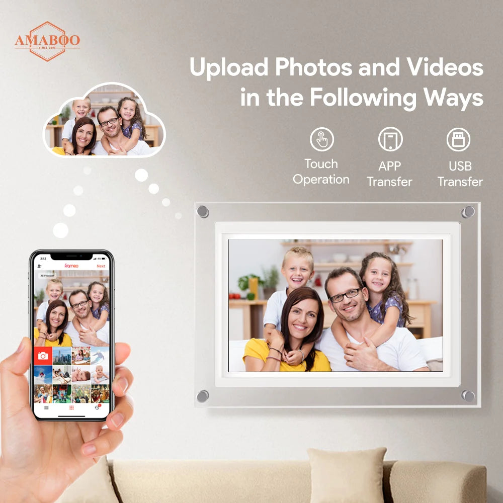 WiFi 10.1 Inch Smart Cloud Picture Frame With 1280x800 IPS Touch Screen Auto-Rotate Share