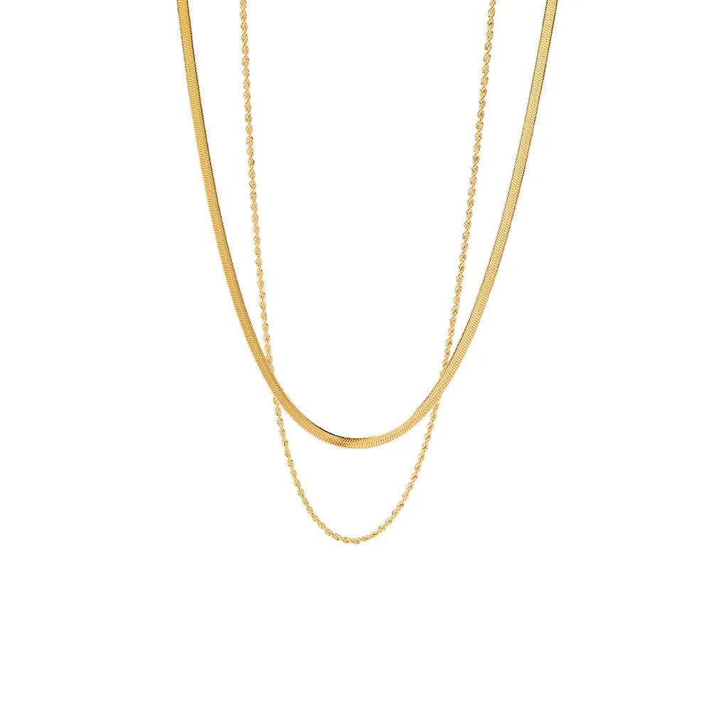 Hip Hop Link Chain 18K Gold Plated Stainless Steel Multi-Layer Twist Blade Snake Necklace