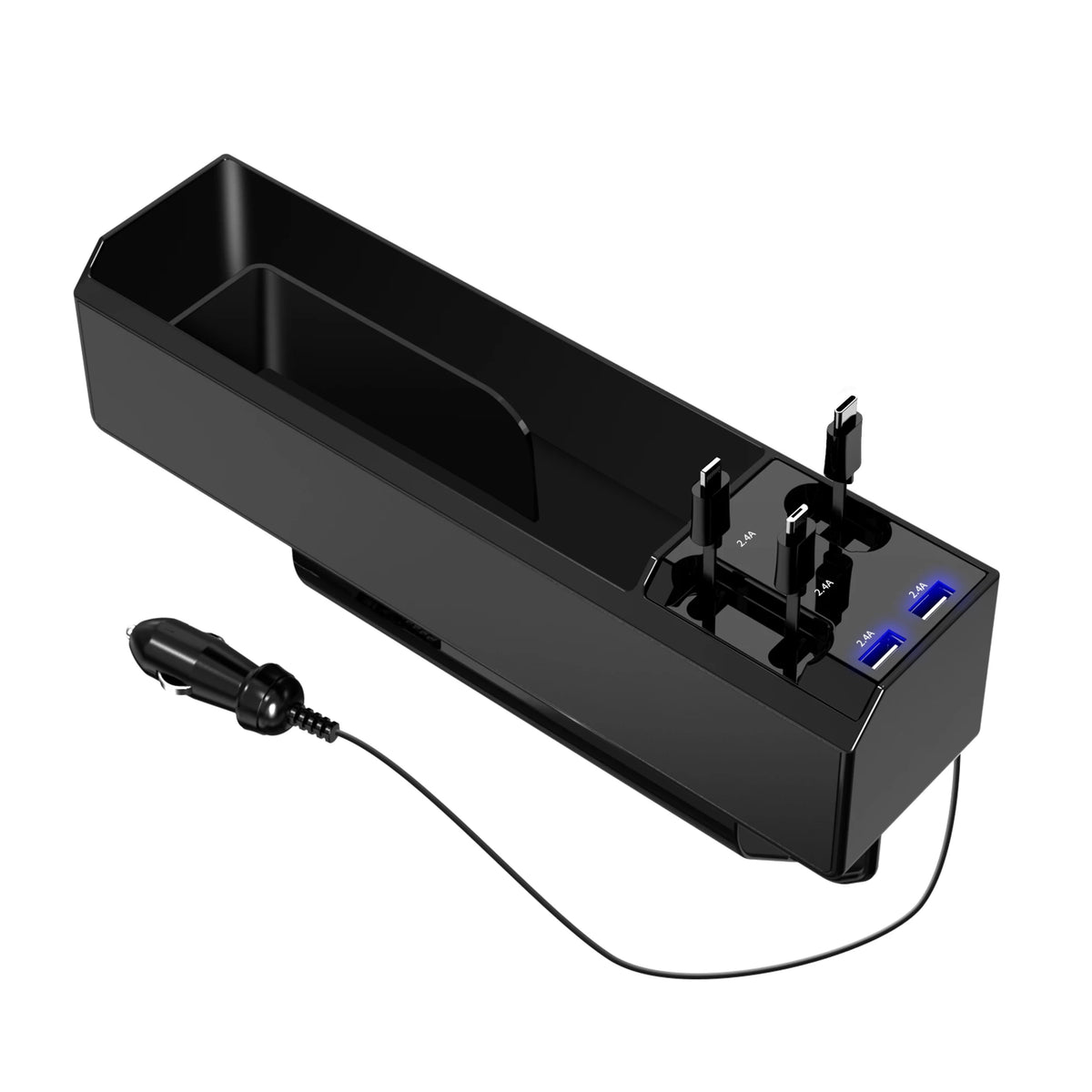 Car Seat Gap Filler Organizer With 2 USB Ports and 3 Charging Cable of Type C, 8 Pin,