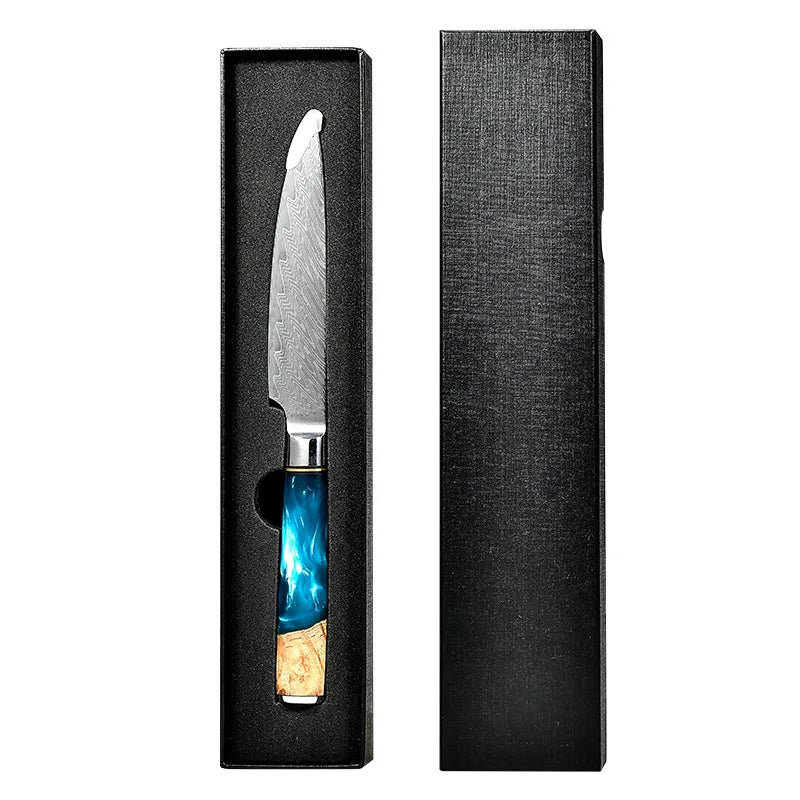 Damascus Steel VG10 Blue Resin Wood Handle 7 Piece Kitchen Chef Bread Santoku Knives