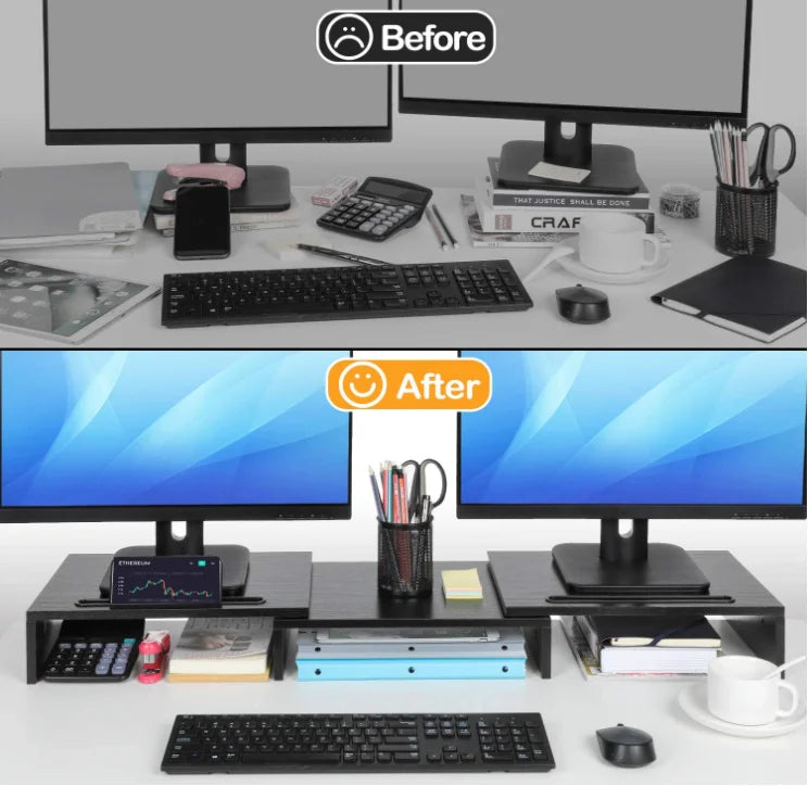 Wooden Computer Desktop Desk Organizer Laptop Stand Length Angle Adjustable Monitor Riser