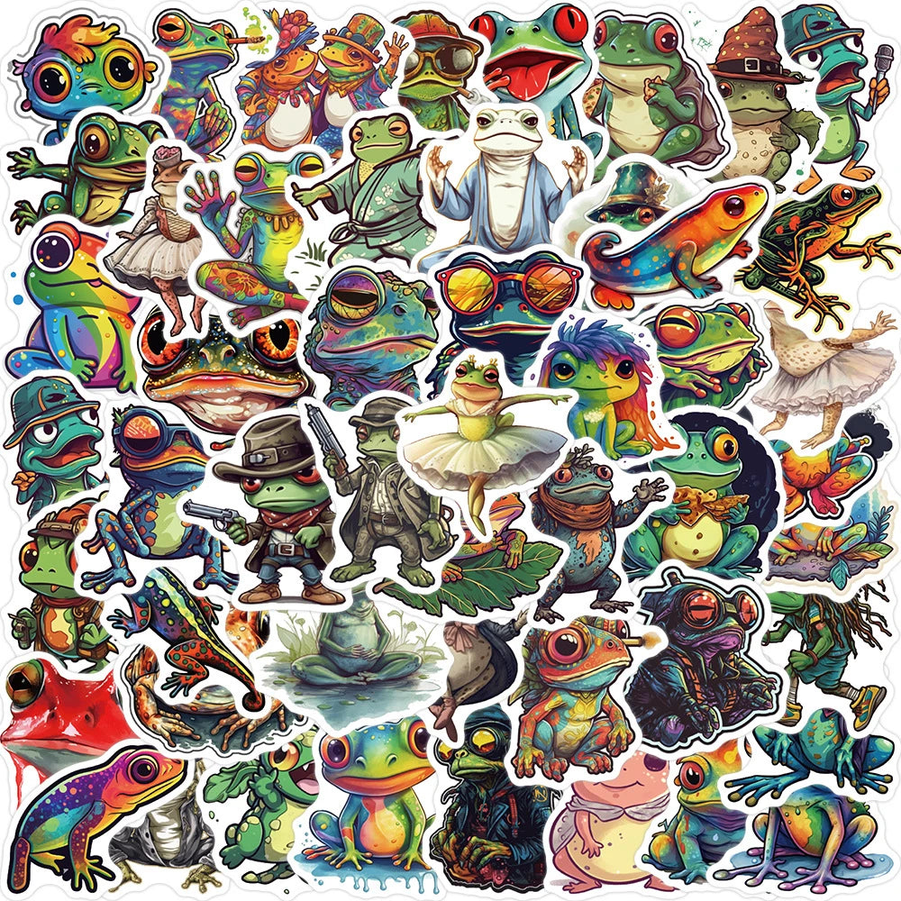 50Pcs Funny Frog Theme DIY Graffiti Stickers PVC Waterproof Self Adhesive Laptop Luggage (Pack of 2)