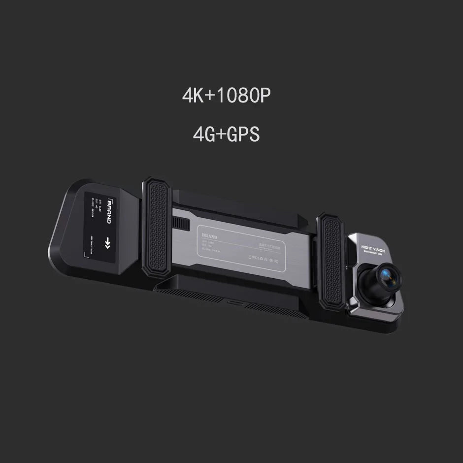 4G GPS 9.66 Inch Black Dash Cam Car DVR Mirror Front/Rear 4K+1080P HD Touch Screen Video