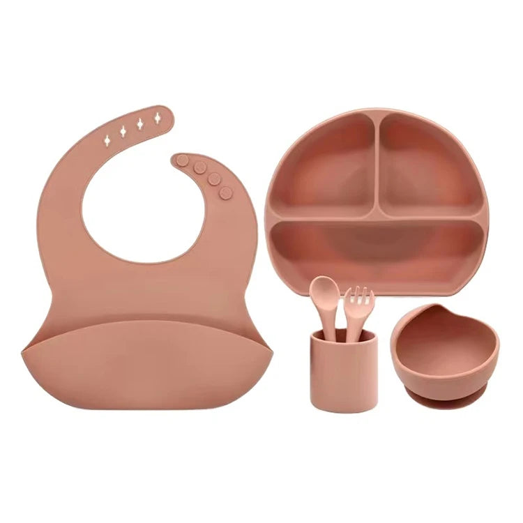 Top Seller Custom 6pcs Baby Feeding Set Food Grade Silicone Dinnerware Including Cups