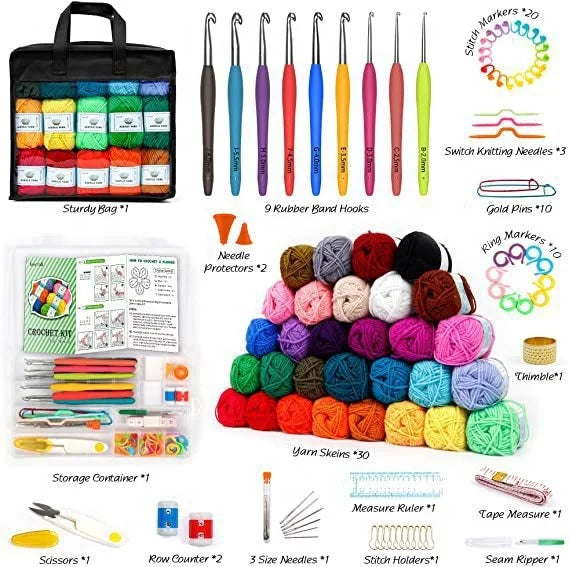 73 Piece Crochet Tools Kits Various Yarn Balls Needles Accessories Yarn Set Crochet Kit