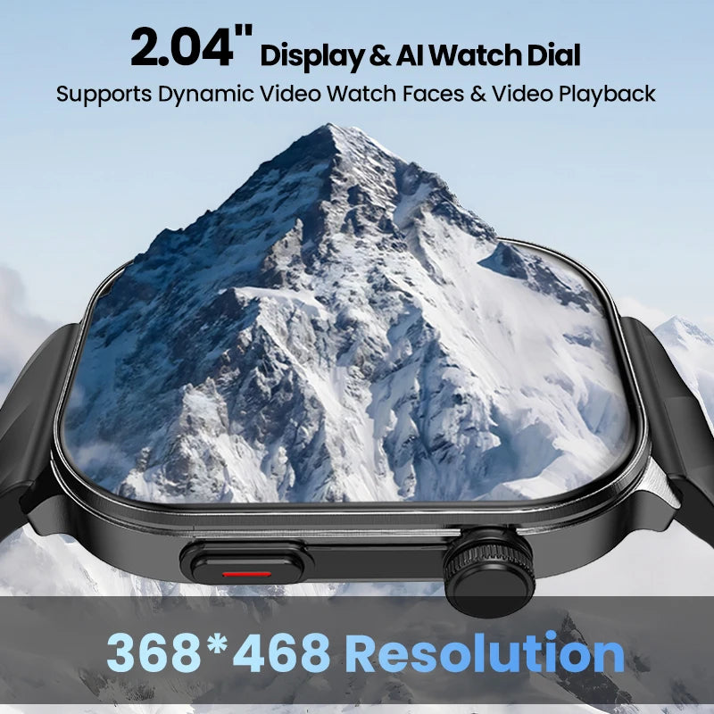 AMOLED Smart Watch with 2.04 Inch Touch Screen, IP68 Waterproof Fitness Tracker