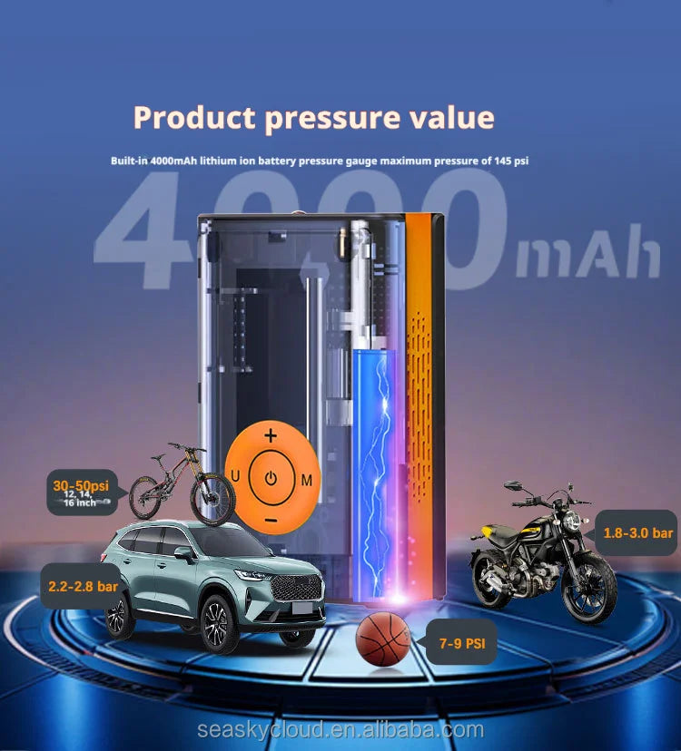Portable Electric 12V 150psi Digital Tire Inflator Pump ABS Pressure Monitor Emergency