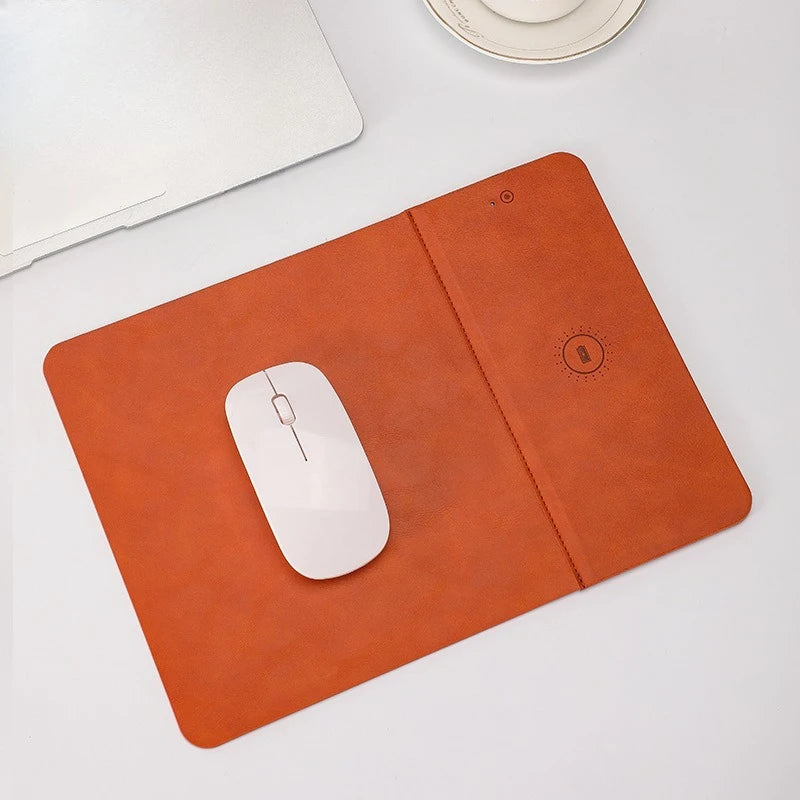 15W Fast Wireless Charging Mouse Pad, Small PU Leather Non-Slip Desk Mat with for Office
