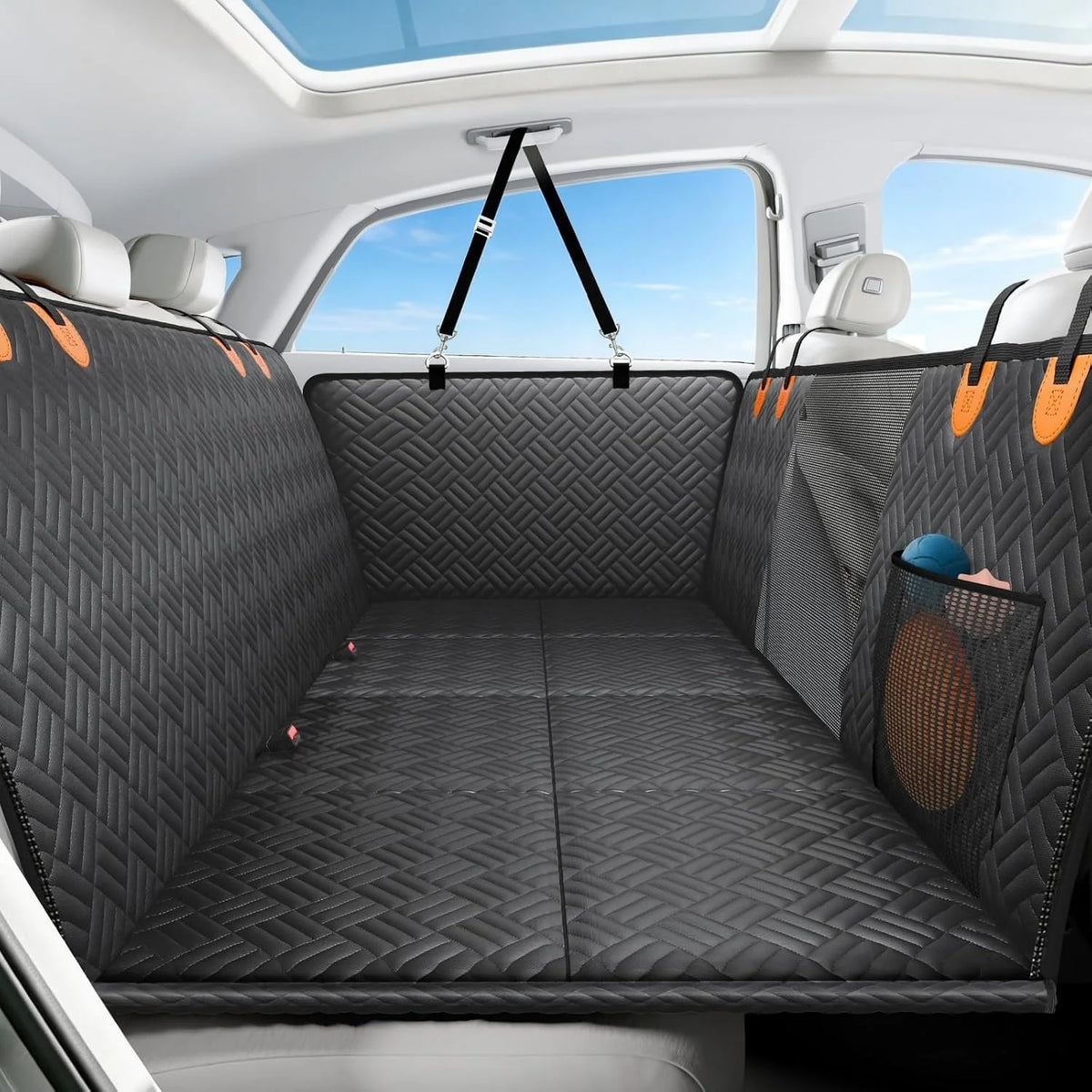 Dog Car Seat Cover for Rear Seat with 8-Piece Bottom Support, Non-Slip