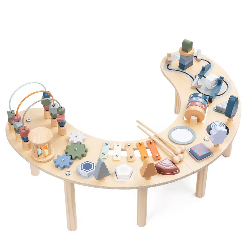 Montessori Wooden Children 4-6 Years Activity Table Busy Board Game Beads Blocks Hand-Eye