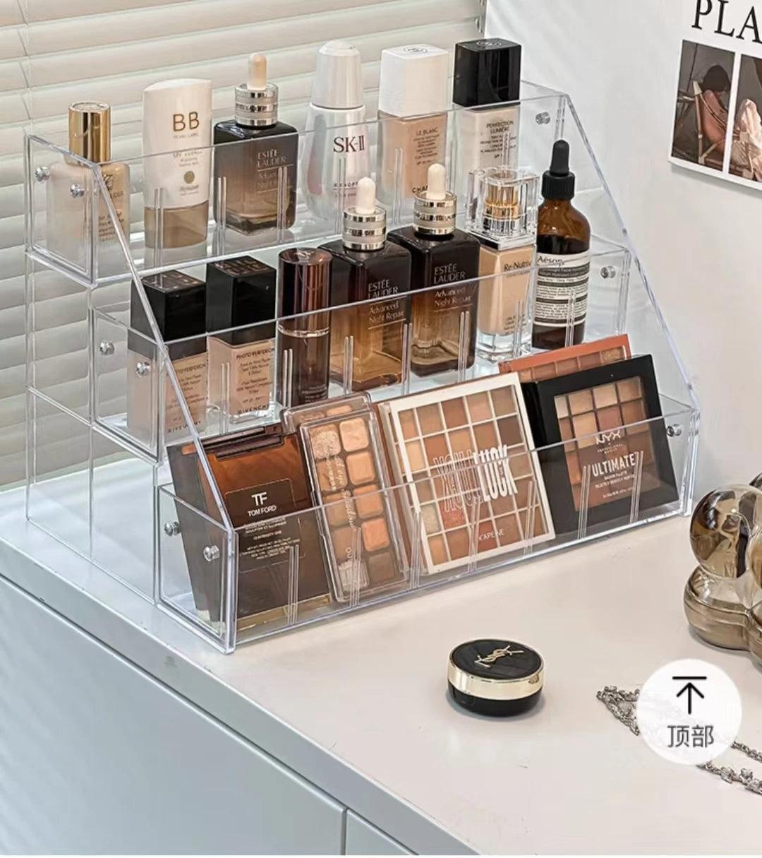 Modern Multi-Layer Acrylic Display Rack for Lipstick Transparent Eco-Friendly Trapezoid