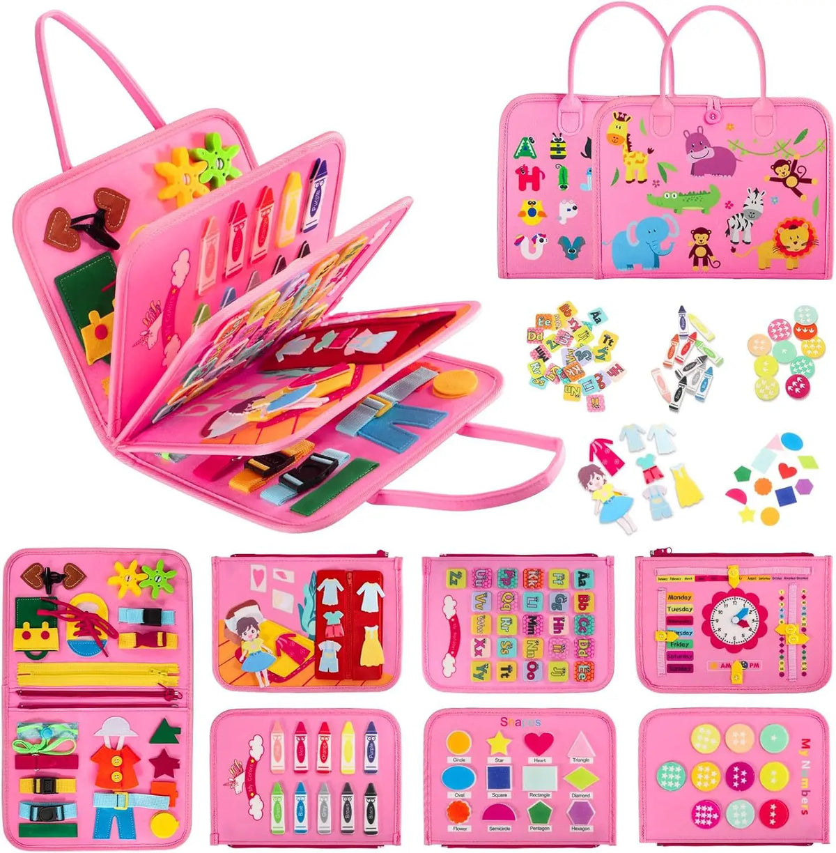 Felt Learning Board Pink Unisex Montessori Early Education Puzzle Busy Fabric 28x44cm