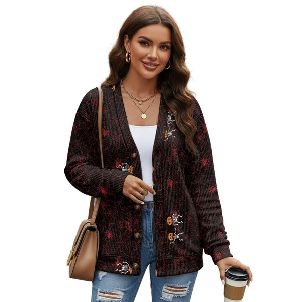 Women'S Breathable Thin Polyester Knit Cardigan Personalized Autumn Halloween Skeleton